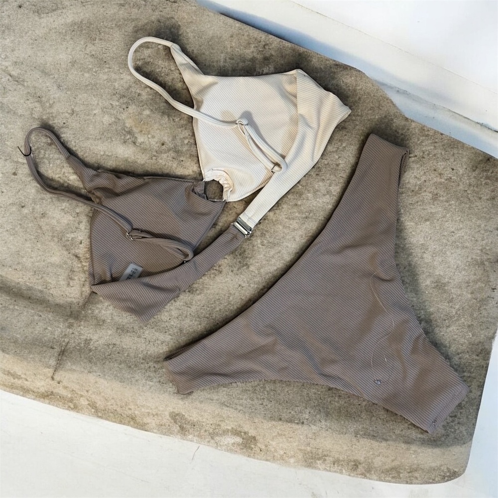NEW Taupe Beige Two-Toned Bikini  - Size 6